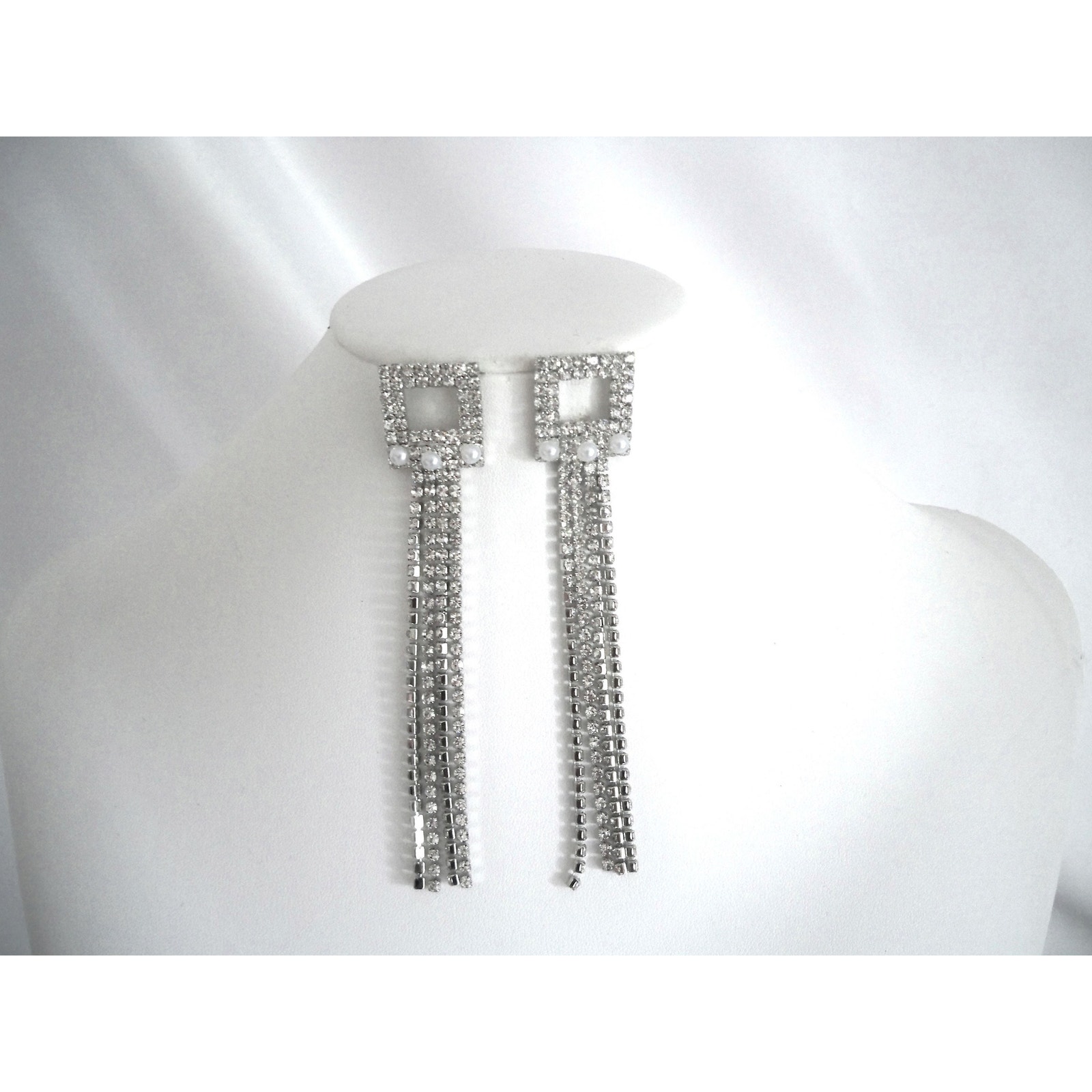Silver Rhinestone Tassel Earrings, Wedding Mob Party Formal Evening Earrings